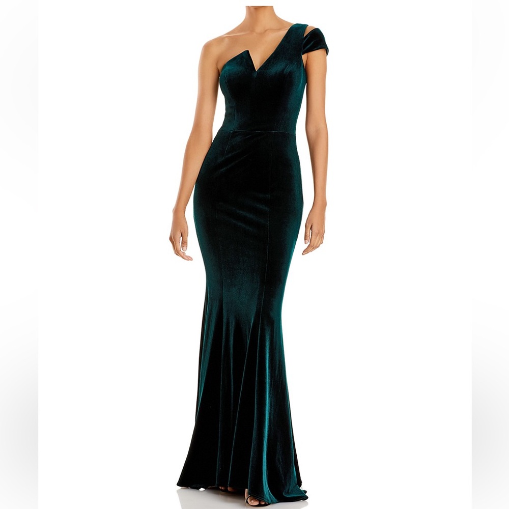 Aqua Velvet One Shoulder Gown